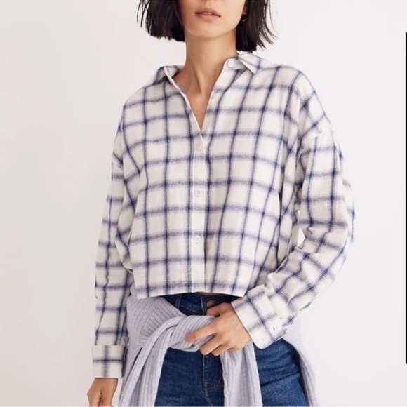 Madewell Hartfield cropped flannel button down shirt - Picture 1 of 9